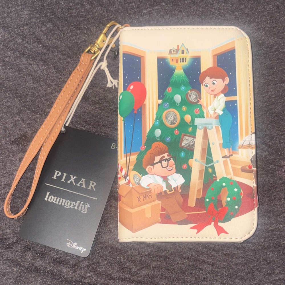 Loungefly Pixar Up Christmas Tree Card Holder Wallet – Green, Red, Tan, White